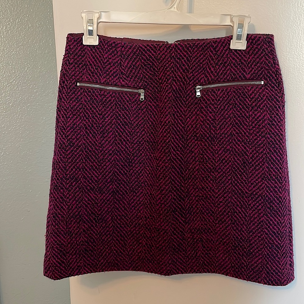 LOFT size two pink/dark blue skirt, warm for the winter (wool blend)